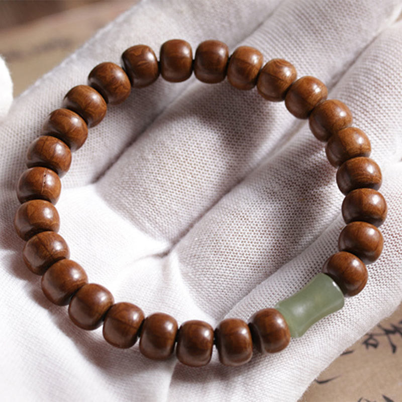 Nimara Ritual Natural Abelia Biflora Wood Hetian Jade Bamboo Bead Warding Off Evil Spirits Bracelet