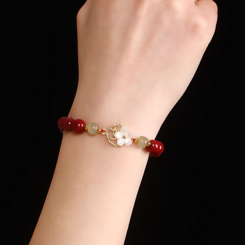 Nimara Ritual Natural Cinnabar Jade Beaded Tridacna Stone Flower Blessing Bracelet