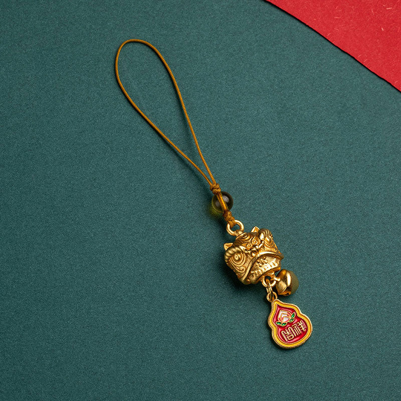 Nimara Ritual Dancing Lion Auspicious Ruyi Safe Peace Rich Copper Wealth Phone Hanging Decoration