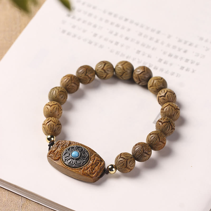 Nimara Ritual Green Sandalwood Ebony Wood Sandalwood Om Mani Padme Hum Soothing Bracelet