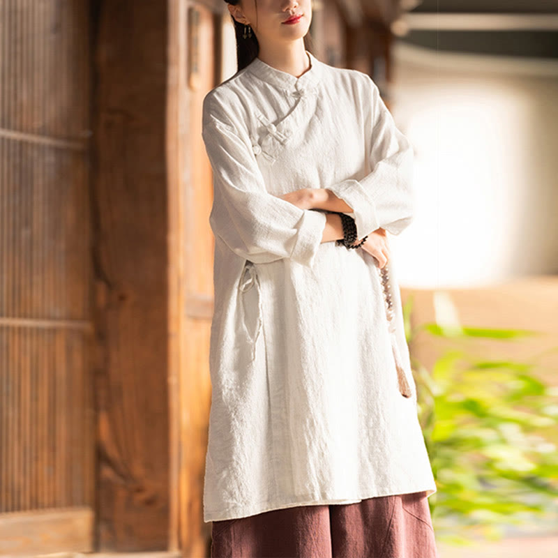 Nimara Ritual Vintage Cotton Linen Blouse Women Long Sleeve Shirt Chinese Hanfu Top