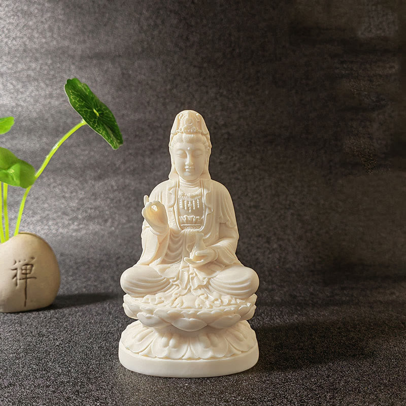 Nimara Ritual Mini Ivory Fruit Tathagata Buddha Lotus Kwan Yin Avalokitesvara Manjusri Samantabhadra Serenity Desk Decoration