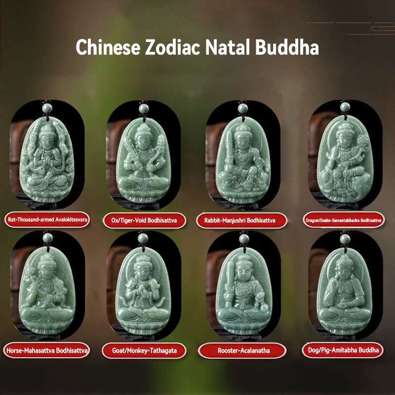 Nimara Ritual Chinese Zodiac Natal Buddha Natural Jade Wealth Prosperity Necklace Pendant