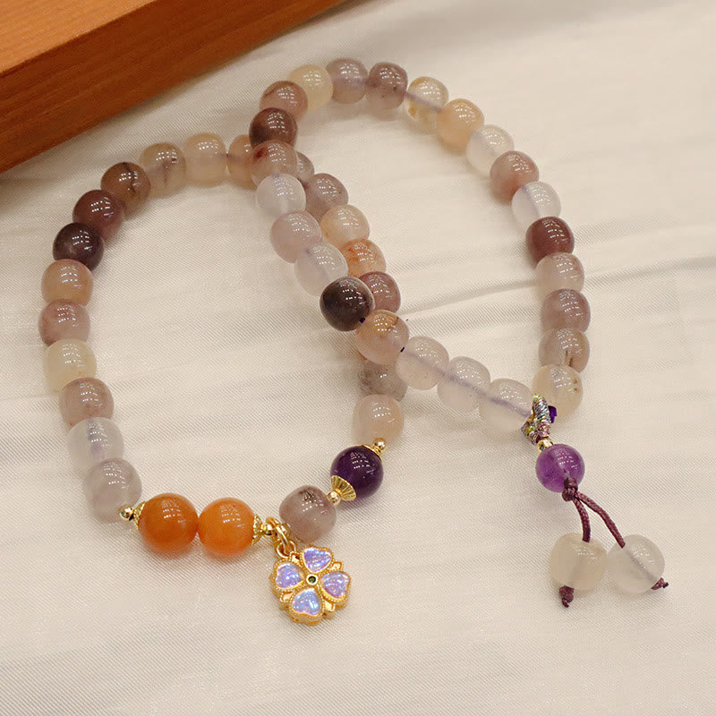 Nimara Ritual Natural Purple Golden Silk Jade Violet Flower Bead Charm Wealth Bracelet