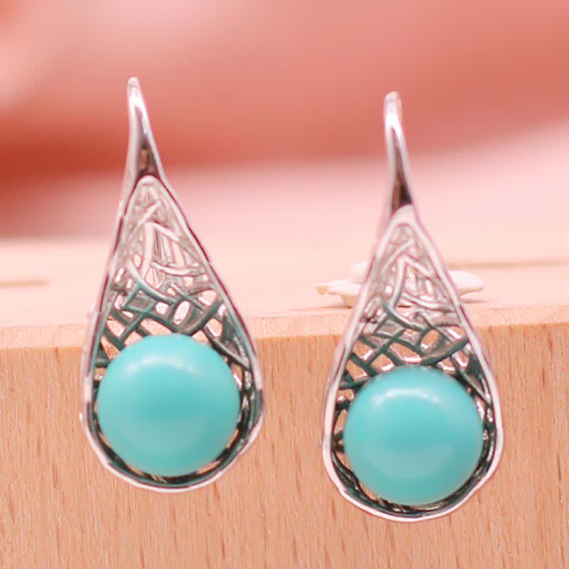 Nimara Ritual 925 Sterling Silver Turquoise Beaded Pattern Protection Drop Dangle Earrings