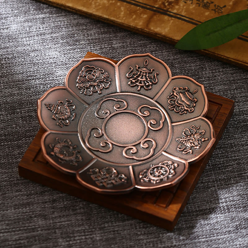 Nimara Ritual Lotus Dragon Phoenix Eight Auspicious Symbols Zinc Alloy Incense Stick Holder Healing Incense Burner Decoration