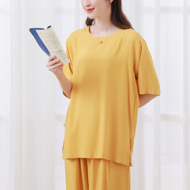 Nimara Ritual 2Pcs Half Sleeve T-Shirt Pants Meditation Zen Tai Chi Cotton Linen Clothing Unisex Set