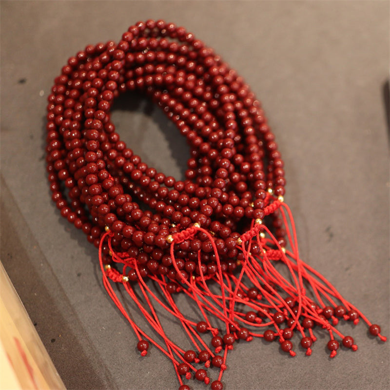 Nimara Ritual Natural Cinnabar Blessing Red String Braided Bracelet Anklet
