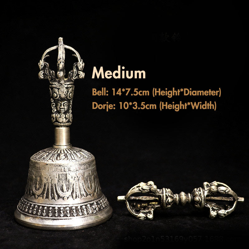 Nimara Ritual Tibetan Meditation Bell and Vajra Dorje Copper Decoration Set