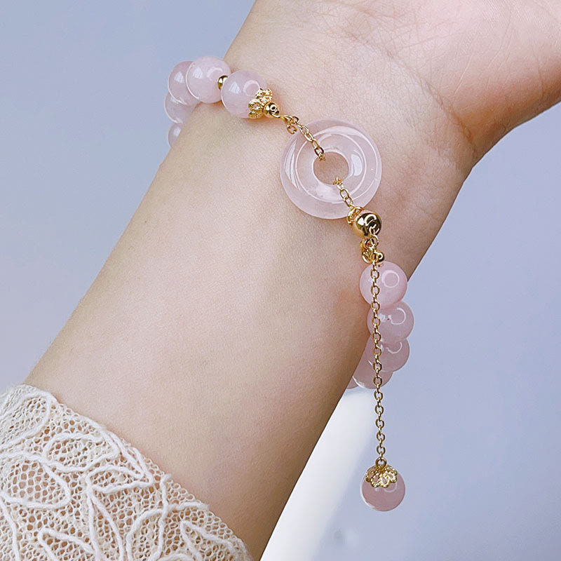 Nimara Ritual Natural Pink Crystal Peace Buckle Love Charm Bracelet