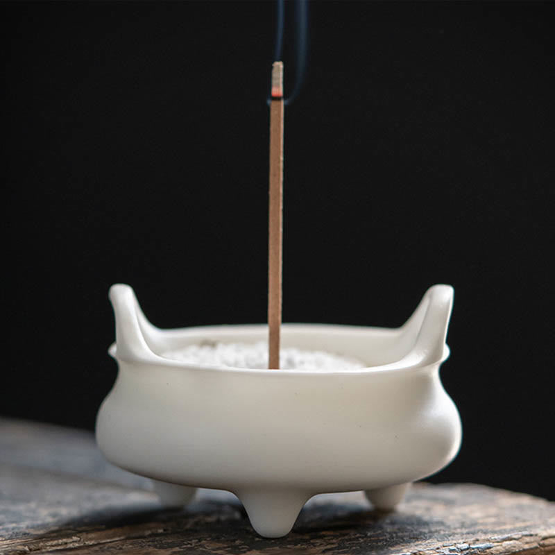 Nimara Ritual Prosperous Dragon Double Lion Ears Pattern Healing Ceramic Incense Burner Decoration