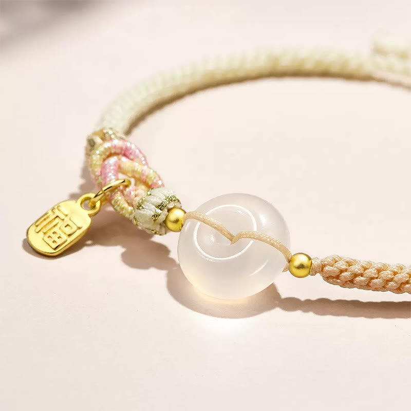 Nimara Ritual Handmade White Agate Peace Buckle Luck Happiness Protection Weave String Bracelet