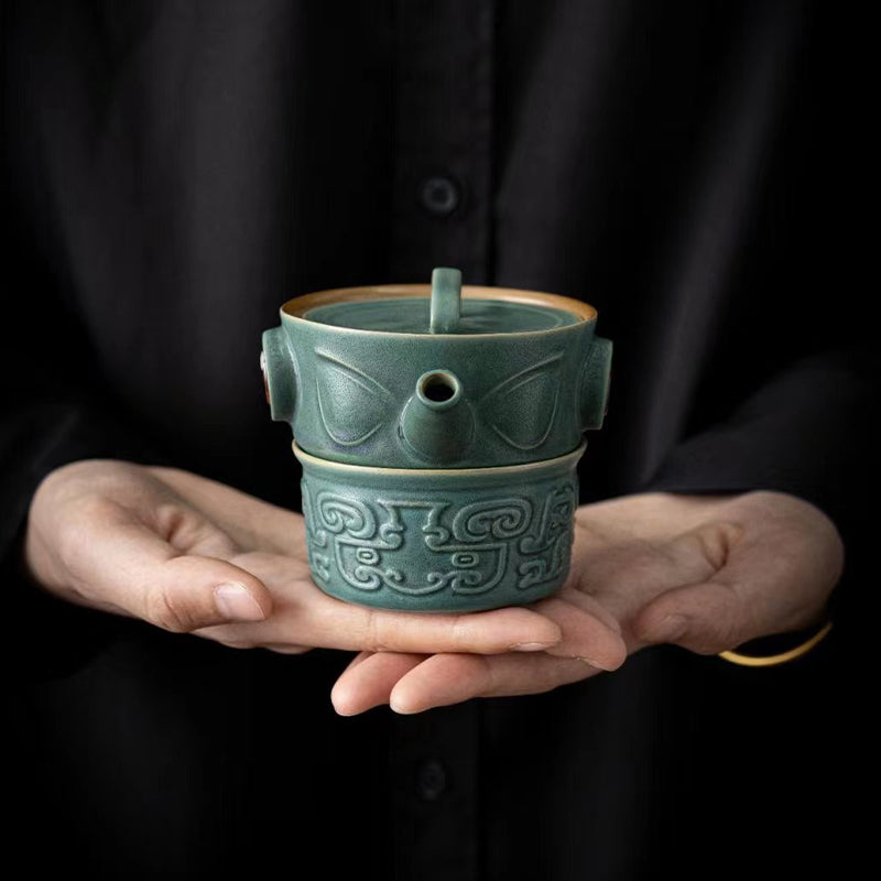 Nimara Ritual Sanxingdui Ceramic Teacup Kung Fu Tea Cup With Bag