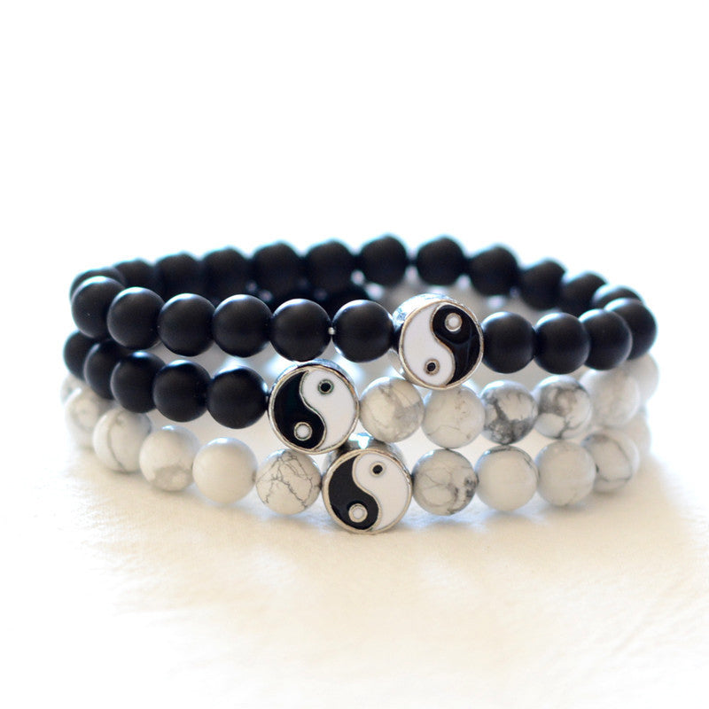 Nimara Ritual 3pcs Natural White Turquoise Frosted Stone Bead Yin Yang Wealth Bracelet