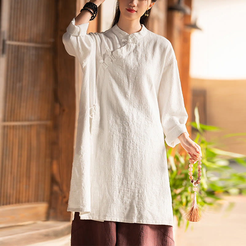 Nimara Ritual Vintage Cotton Linen Blouse Women Long Sleeve Shirt Chinese Hanfu Top