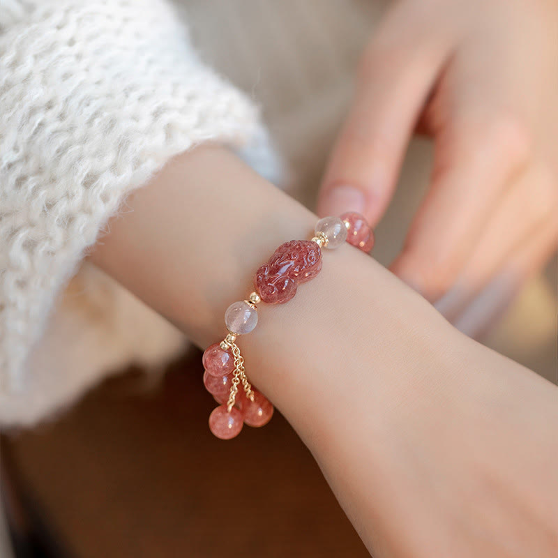 Nimara Ritual Natural Strawberry Quartz Moonstone PiXiu Love Healing Bracelet