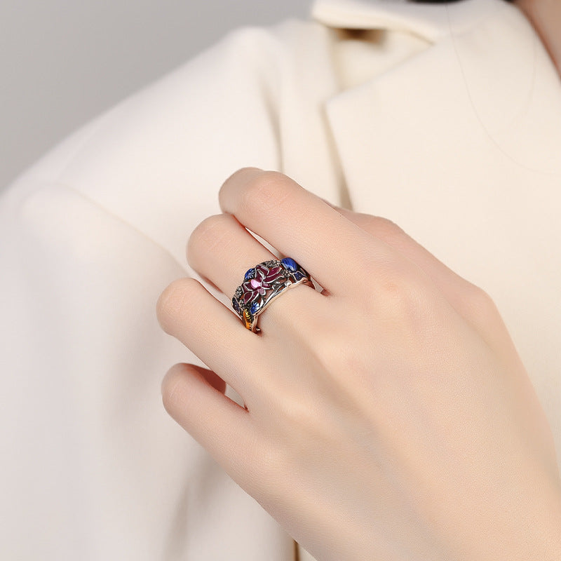 Nimara Ritual Koi Fish Lotus Flower Leaf Design Luck Wealth Ring