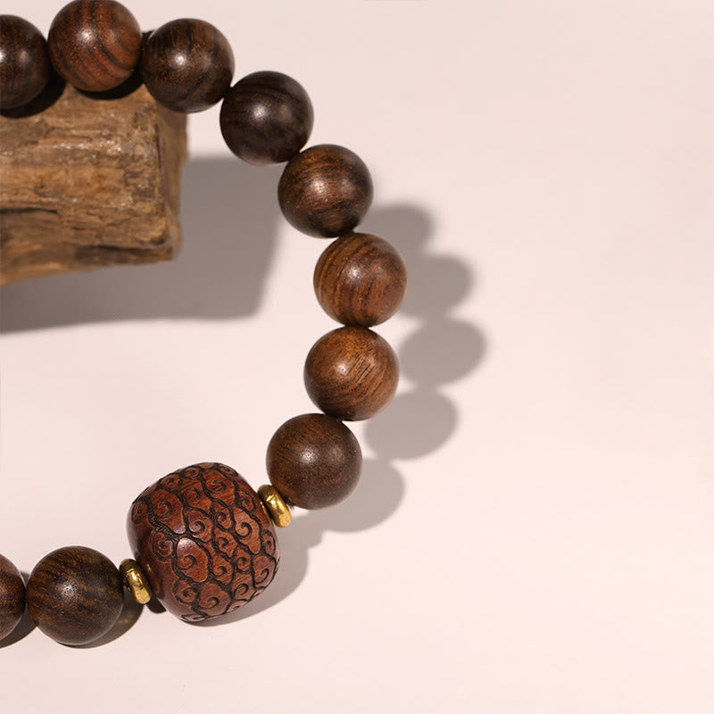 Nimara Ritual Rosewood Auspicious Clouds Totem Fu Character Bamboo Pattern Warmth Bracelet