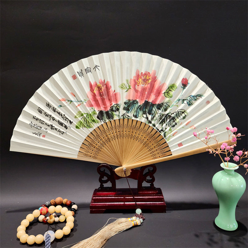 Nimara Ritual A Panorama Of Rivers And Mountains Cranes Orchid Flower Paper Bamboo Handheld Silk Bamboo Folding Fan 22cm
