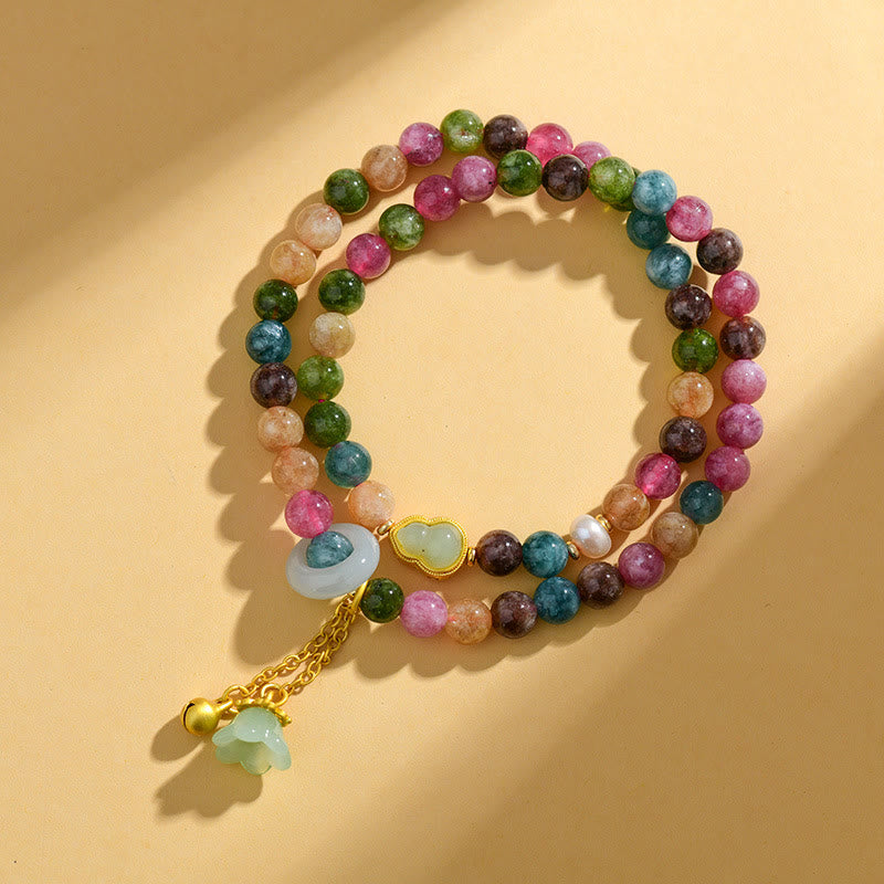Nimara Ritual Multicolored Tourmaline Gourd Wisdom Double Wrap Lily Of The Valley Charm Bracelet