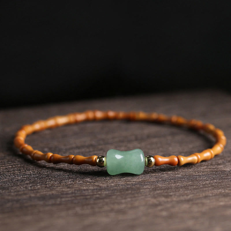 Nimara Ritual Natural Olive Pit Green Aventurine Bamboo Pattern Luck Bracelet