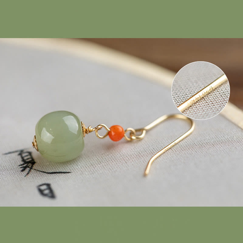 Nimara Ritual 925 Sterling Silver Plated 14k Gold Hetian Jade Red Agate Luck Drop Dangle Earrings