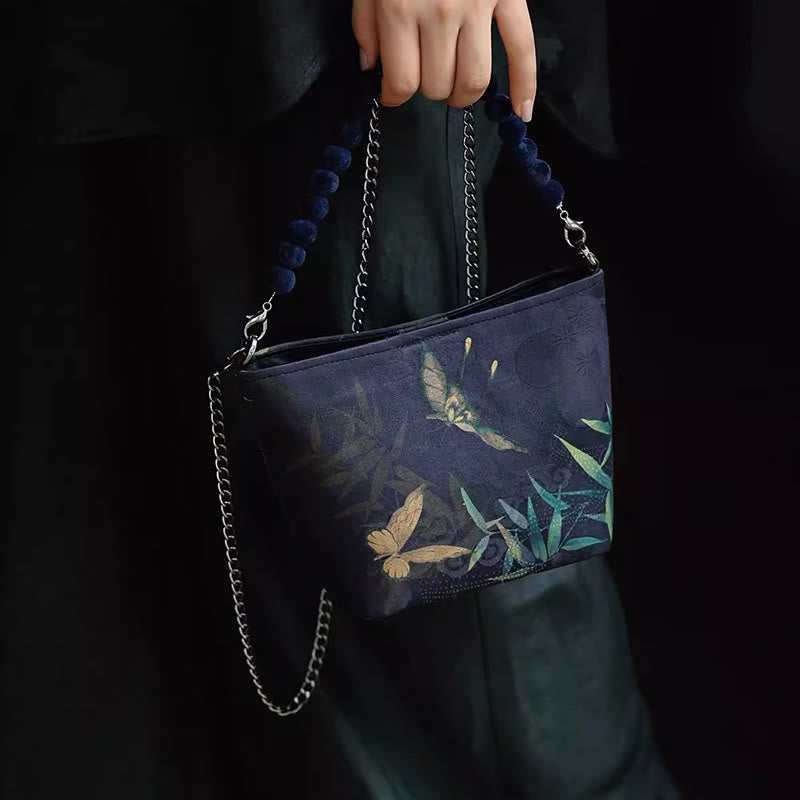 Nimara Ritual Small Bamboo Leaves Butterfly Peony Flowers Magpie Metal Chain Crossbody Bag Shoulder Bag Handbag
