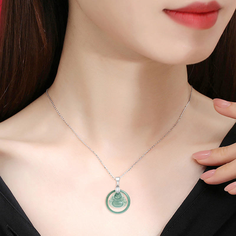 Nimara Ritual Natural Jade Round Laughing Buddha Abundance Titanium Steel Chain Necklace Pendant