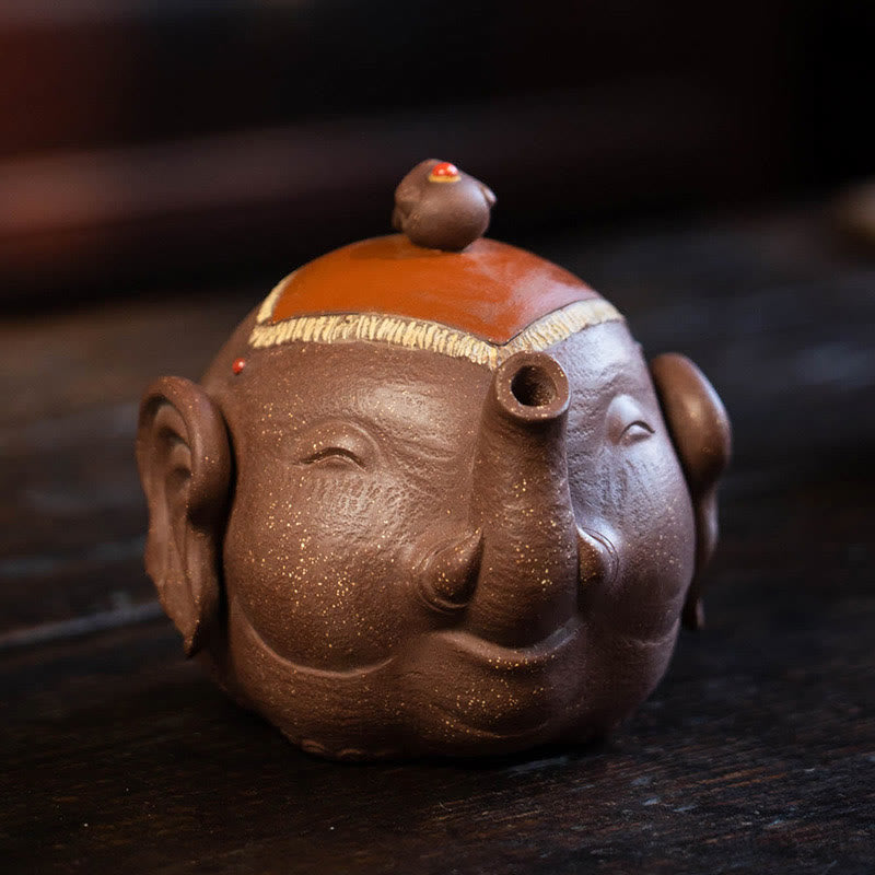 Nimara Ritual Cute Elephant Auspicious Clouds Purple Clay Ceramic Teapot