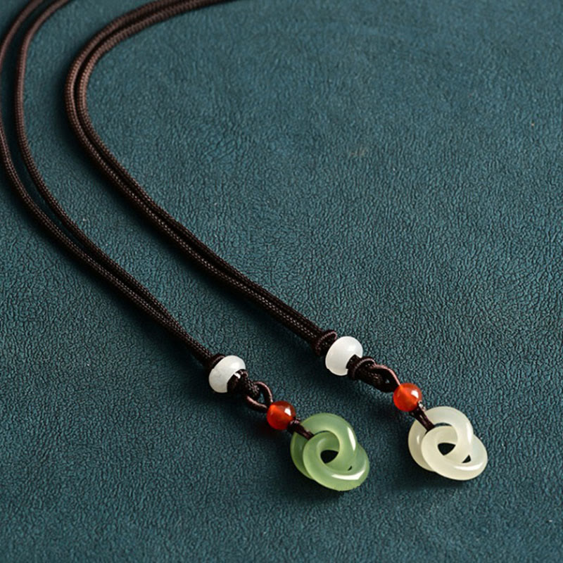 Nimara Ritual Natural Hetian Cyan Jade White Jade Double Peace Buckle Success Necklace Pendant
