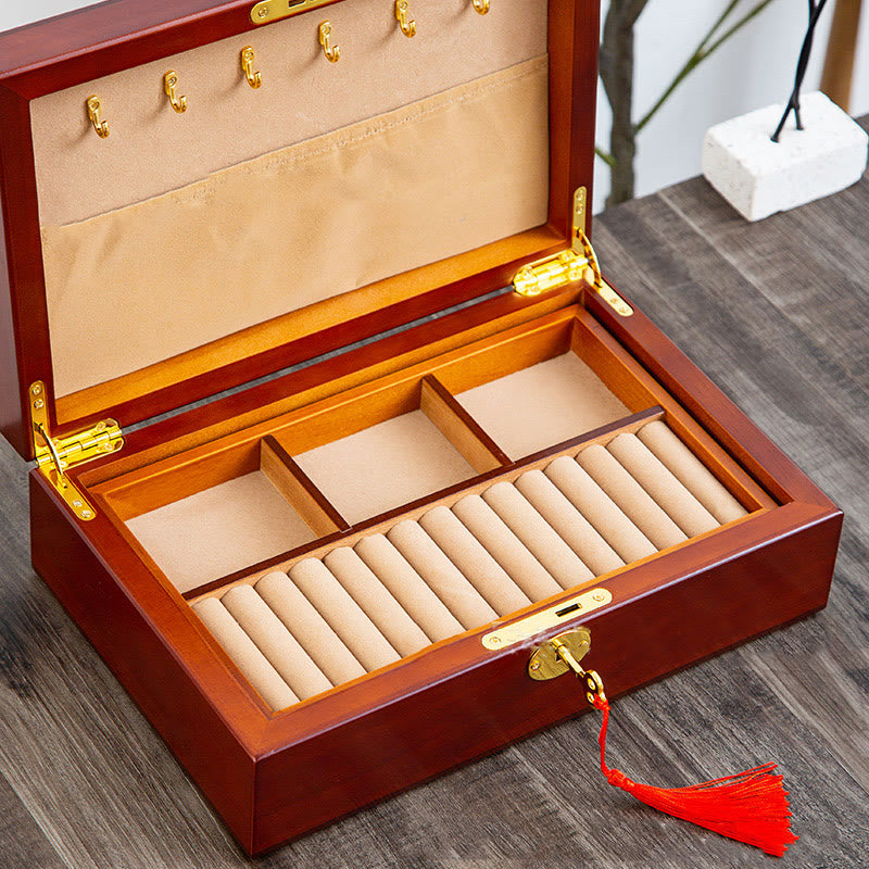 Nimara Ritual Vintage Wooden Jewelry Box Two-Layer Solid Wood Jewelry Storage Box