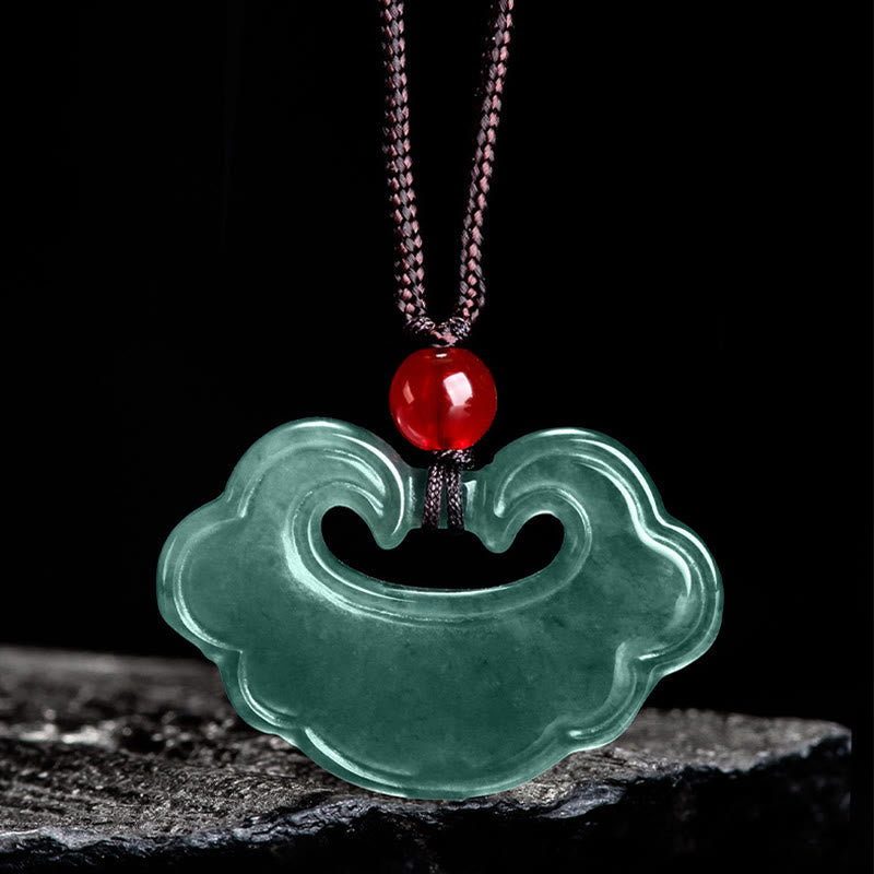 Nimara Ritual Natural Green Jade Chinese Lock Charm Luck Necklace Pendant