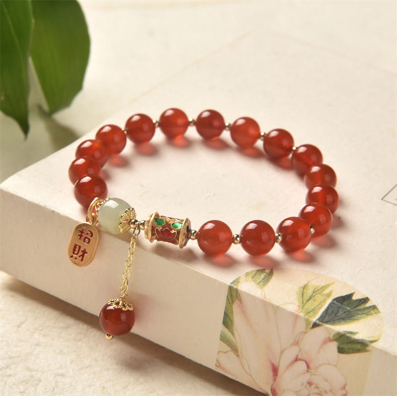 Nimara Ritual Natural Red Agate Jade Confidence Fortune Blessing Charm Bracelet
