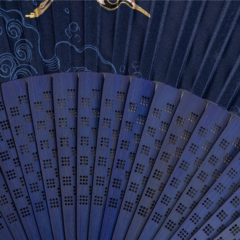 Nimara Ritual Crane Dragonfly Lotus Peony Plum Blossom Butterfly Handheld Silk Bamboo Folding Fan 22.5cm