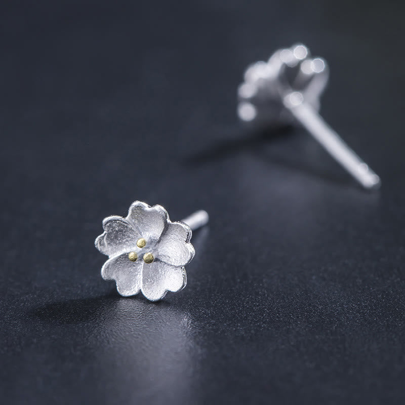 Nimara Ritual 925 Sterling Silver Cherry Blossoms Floral Calm Stud Earrings