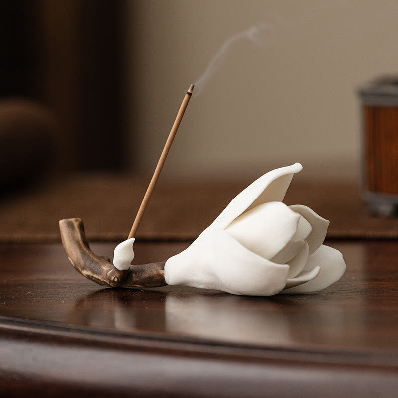 Nimara Ritual Gardenia Flower Pattern Ceramic Healing Incense Burner Decoration