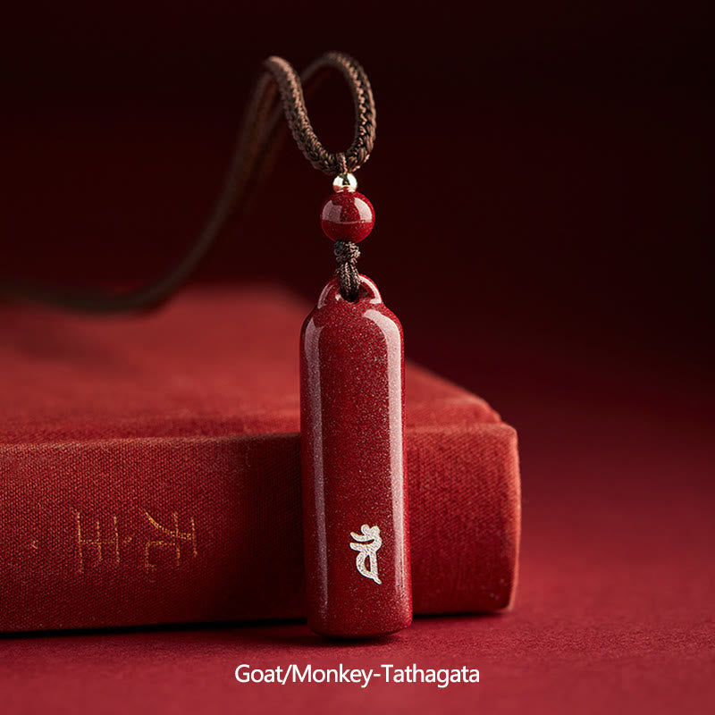 Nimara Ritual Chinese Zodiac Natal Buddha Cinnabar Amulet Protection String Necklace Pendant