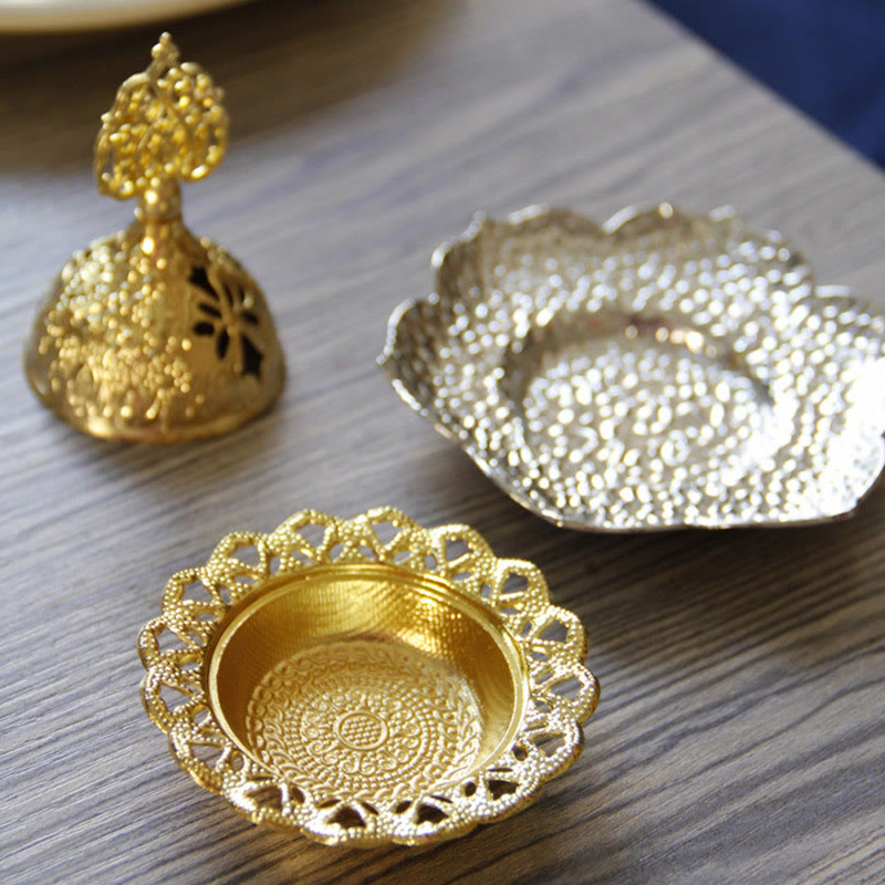 Nimara Ritual Gold Leaf Coaster Spiritual Mini Alloy Metal Incense Burner