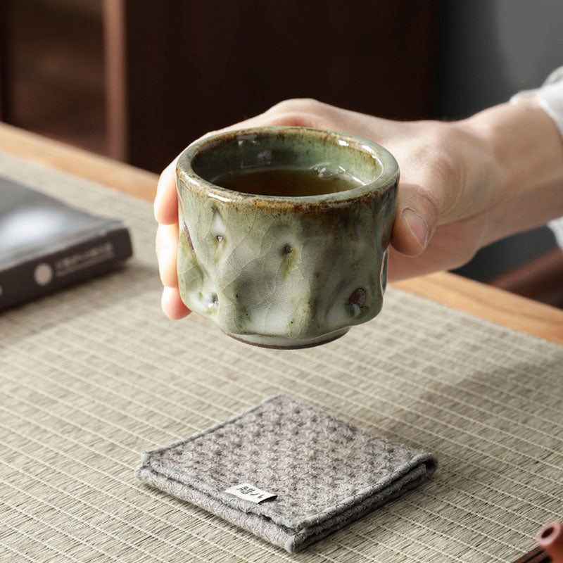 Nimara Ritual Handcrafted Simple Cracked Ice Texture Chinese Jianzhan Ceramic Teacup Kung Fu Tea Cup
