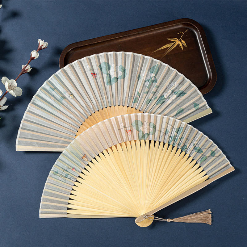 Nimara Ritual Lotus Begonia Flower Jasmine Handheld Bamboo Folding Fan 21cm