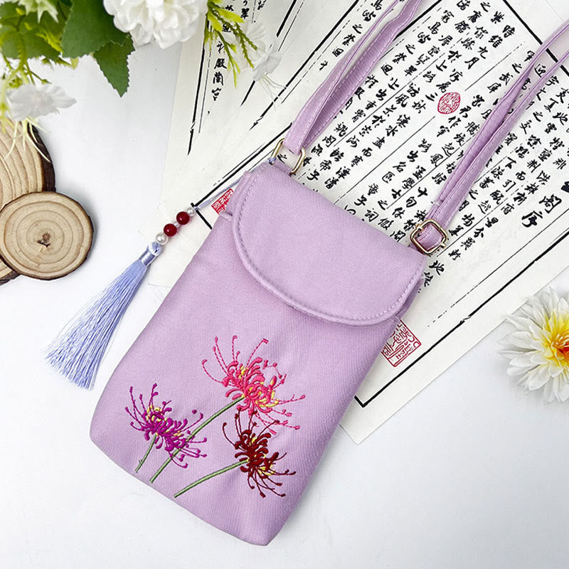 Nimara Ritual Small Embroidered Flowers Crossbody Bag Shoulder Bag Double Layer Cellphone Bag