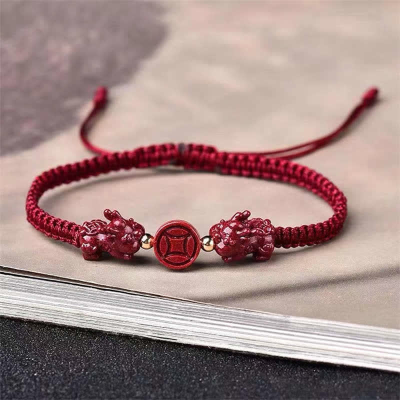 Nimara Ritual Cinnabar PiXiu Blessing Copper Coin Peace Buckle Red String Bracelet