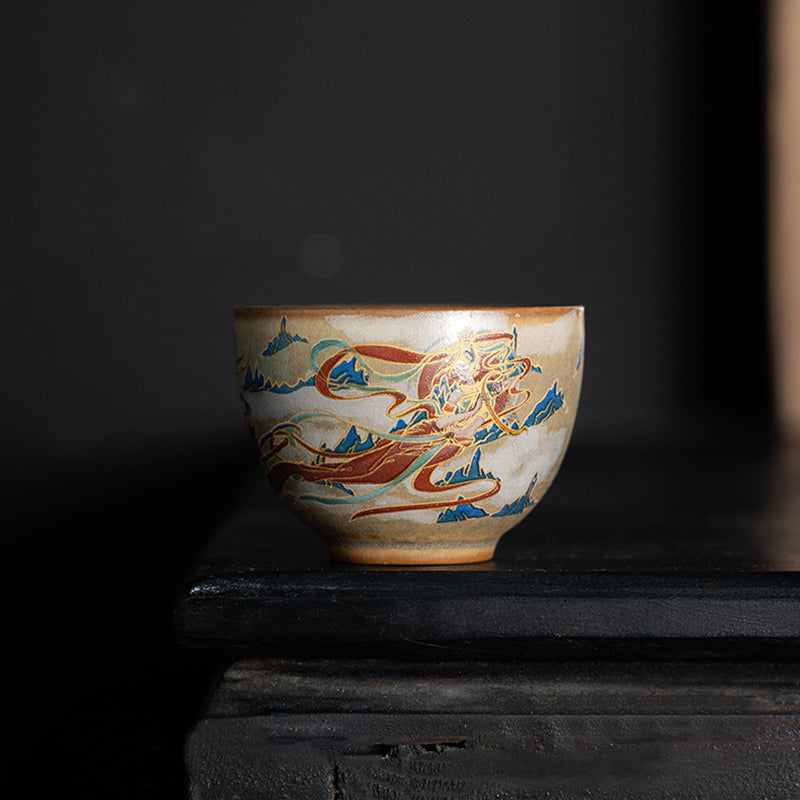 Nimara Ritual Dunhuang Flying Apsaras Ceramic Gaiwan Sancai Teacup Kung Fu Tea Cup With Lid