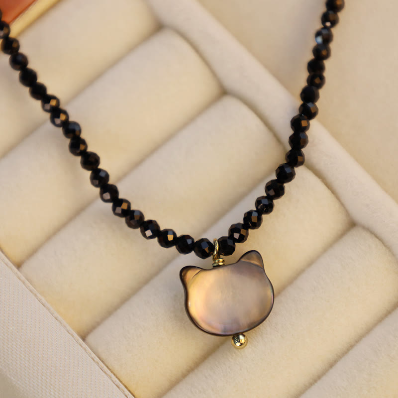 Nimara Ritual Black Spinel Cute Cat Motivate Choker Necklace