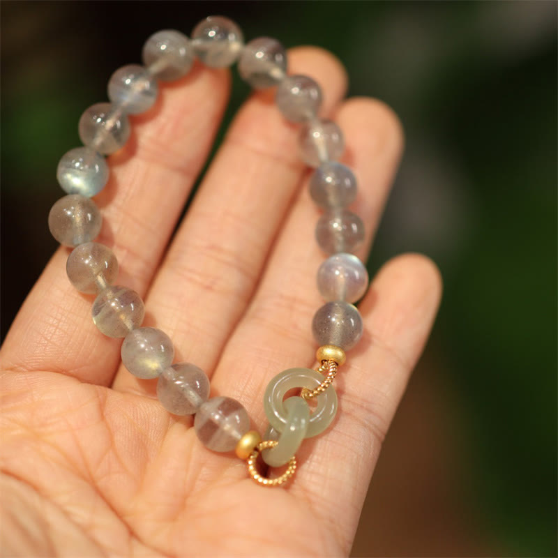 Nimara Ritual Natural Moonstone Heitan Jade Peace Buckle Healing Bracelet