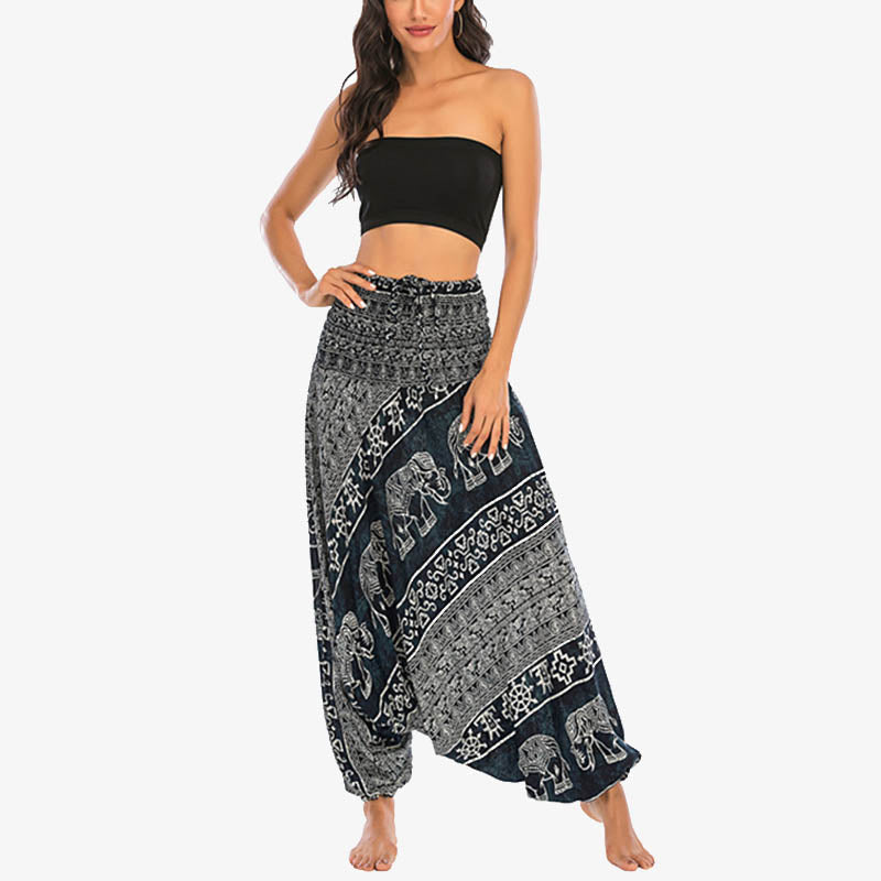 Nimara Ritual Two Style Wear Elephant Pattern Loose Smocked Harem Trousers Jumpsuit Women's Yoga Pants