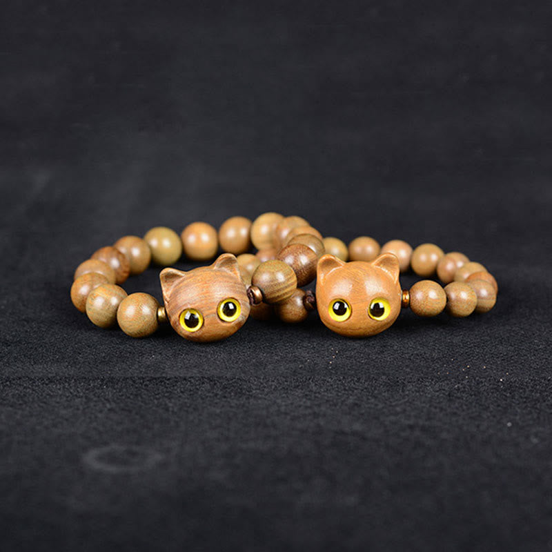 Nimara Ritual Ebony Wood Green Sandalwood Red Sandalwood Lovely Cat Balance Bracelet