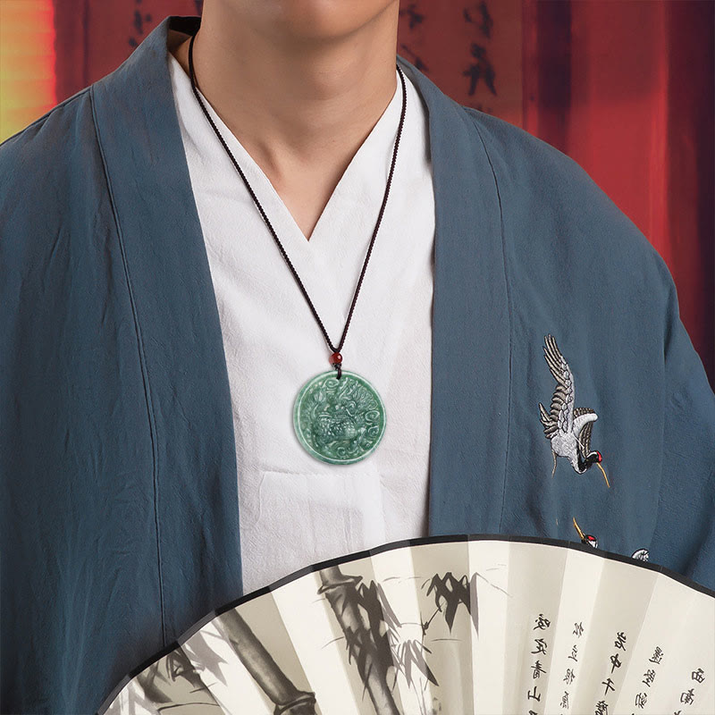 Nimara Ritual Natural Jade Kirin Abundance String Necklace Pendant