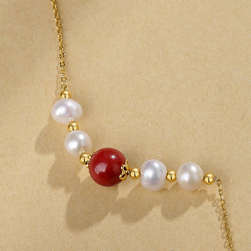 Nimara Ritual 925 Sterling Silver Pearl Cinnabar Sincerity Healing Bead Chain Necklace Pendant