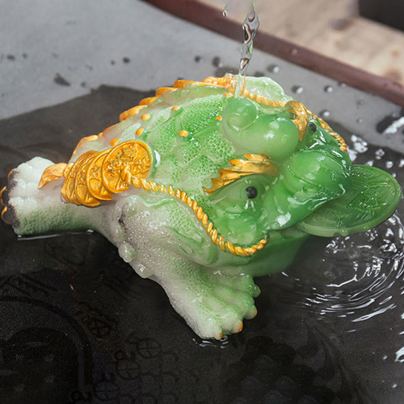 Nimara Ritual Color Changing FengShui Wealth Lucky Frog Copper Coin Tea Pet Resin Figurine Decoration